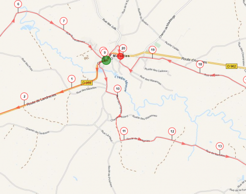 Parcours de la course à pied des 20km de Maroilles